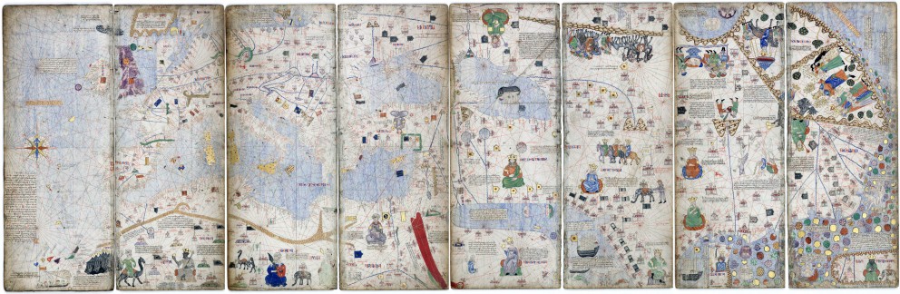 Breedbeeld Catalan atlas middeleeuwse wereldkaart 1375 Cresques Abraham Digitale reproductie